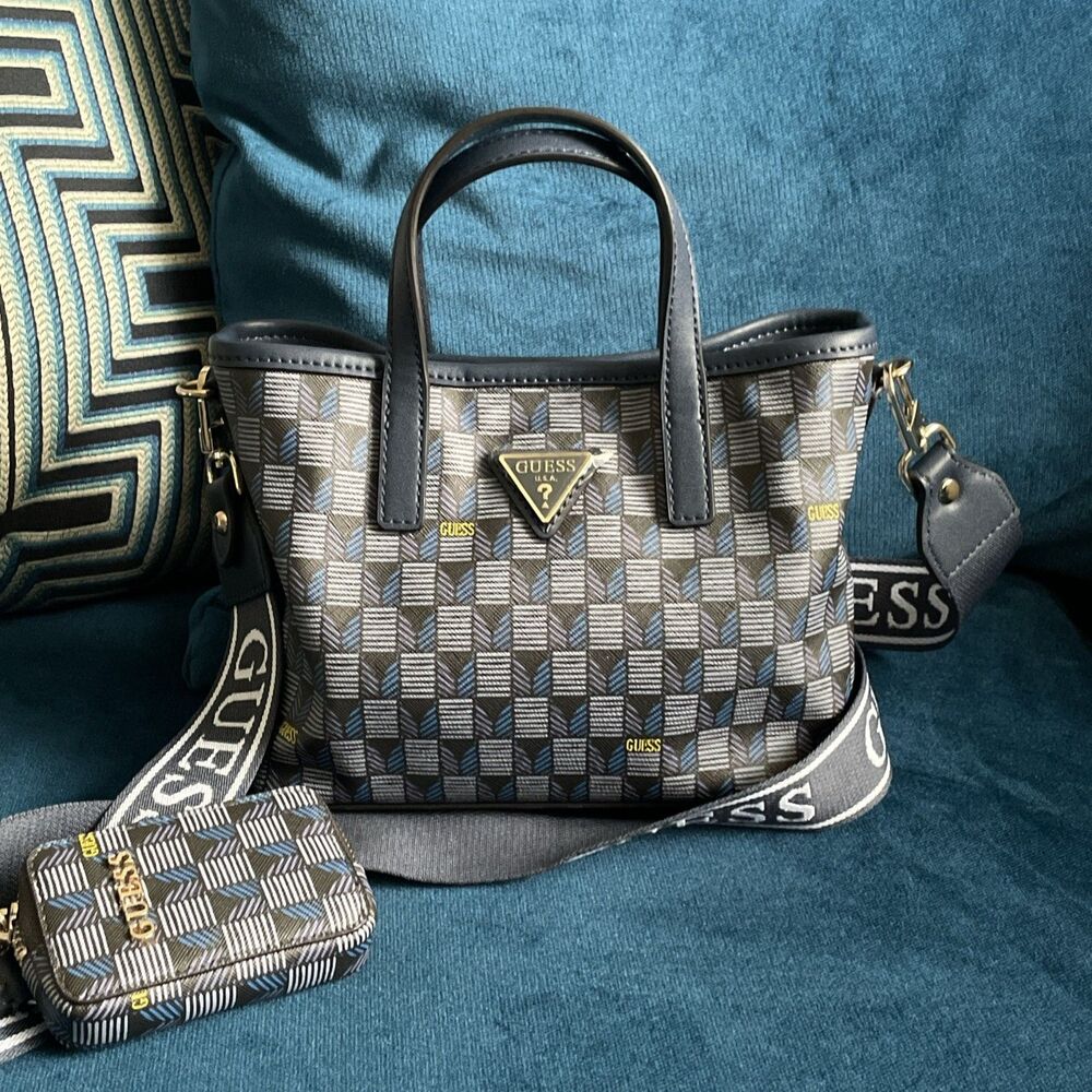 GUESS G Wave Mini Tote Bag Removable Coin Purse Detachable Strap Logo Print